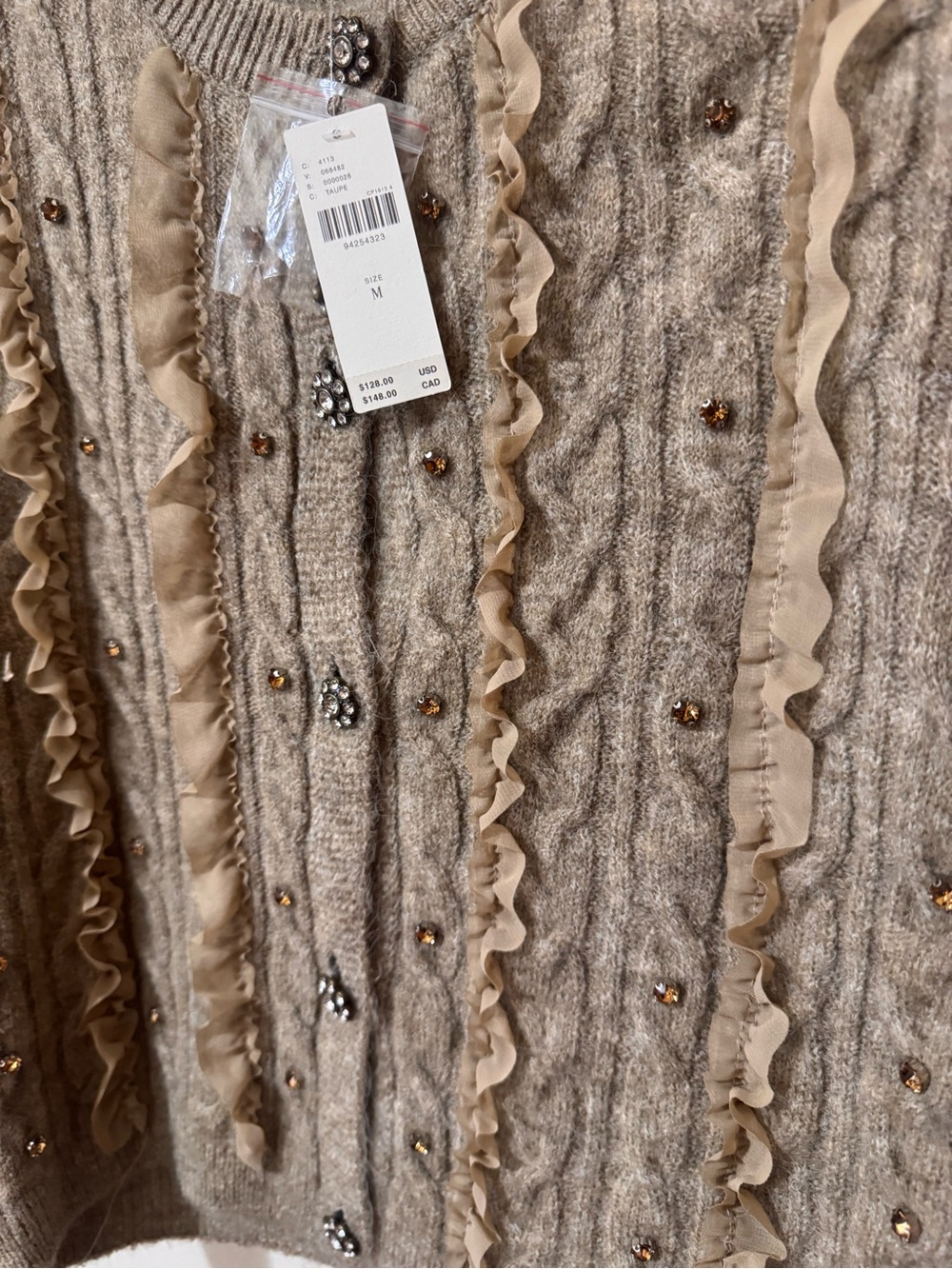 NWT Maeve Short-Sleeve Embellished Ruffled Cardigan M - Picture 5 of 7
